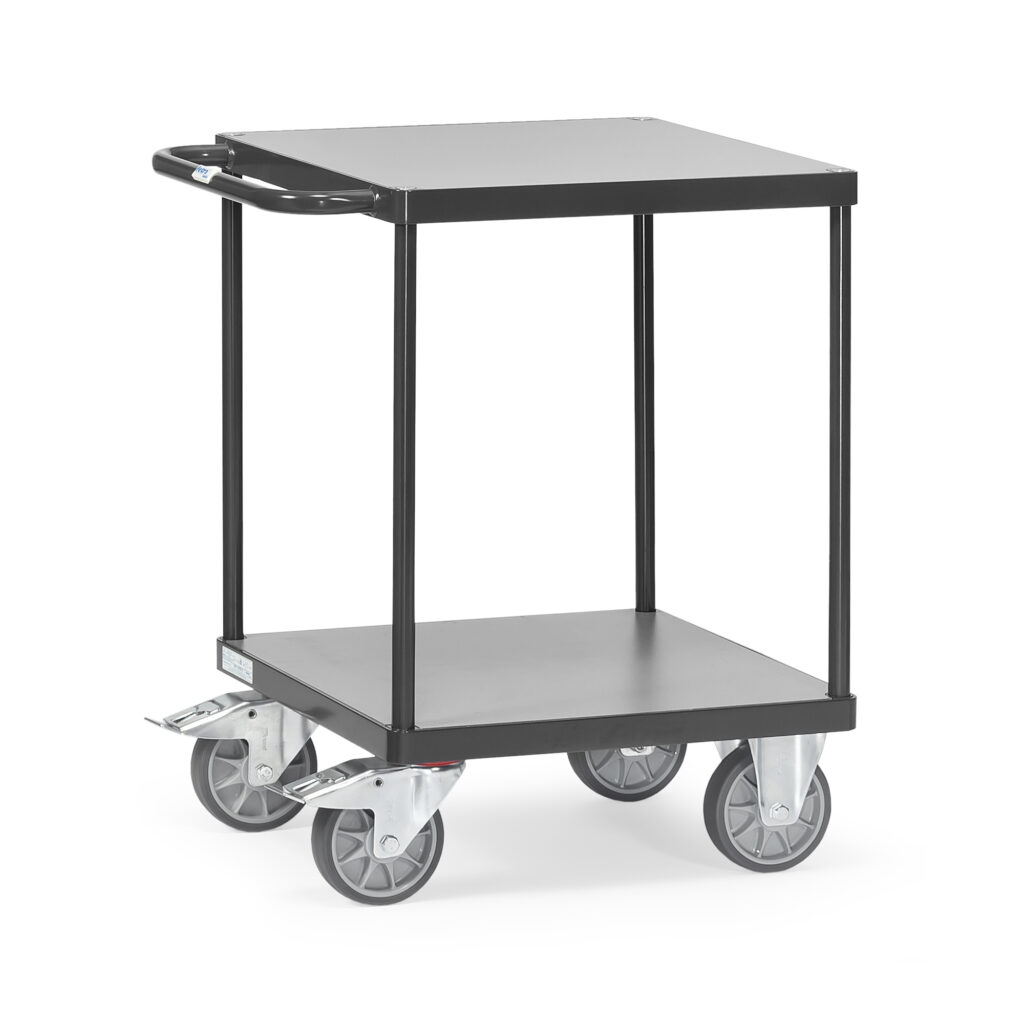 fetra® schwerer Tischwagen - GREY EDITION - 2 Ebenen  06-601n-100251 Ladefläche (LxB): 600 x 600 mm Fetra