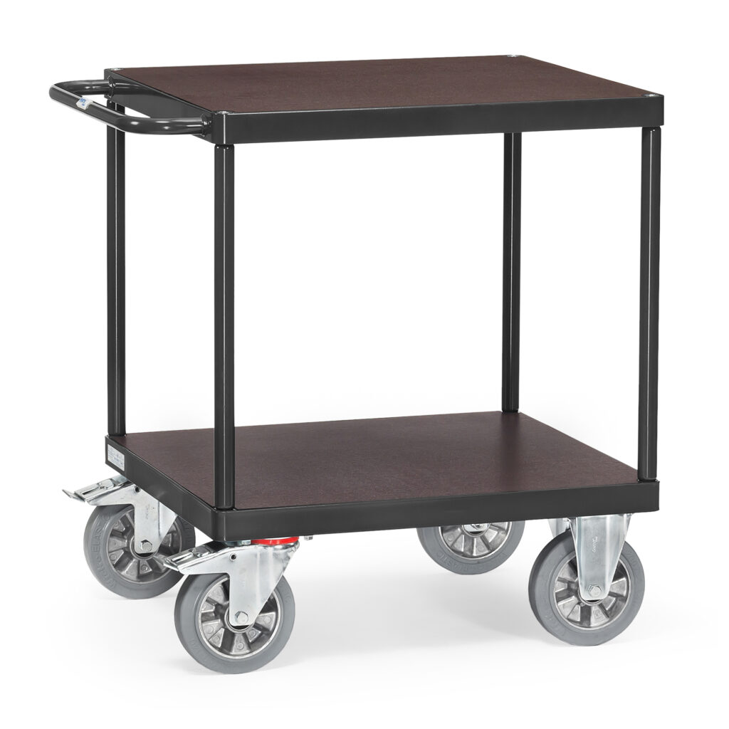 fetra® schwerer Tischwagen mit rutschsicheren Plattformen - 2 Ebenen - GREY EDITION 06-601n-100257 Ladefläche (LxB): 700 x 700 mm Fetra